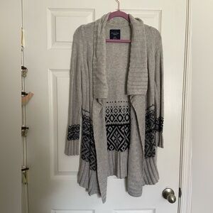 American Eagle Outfitters Light Gray and Black Patterned Cardigan Wool Blend